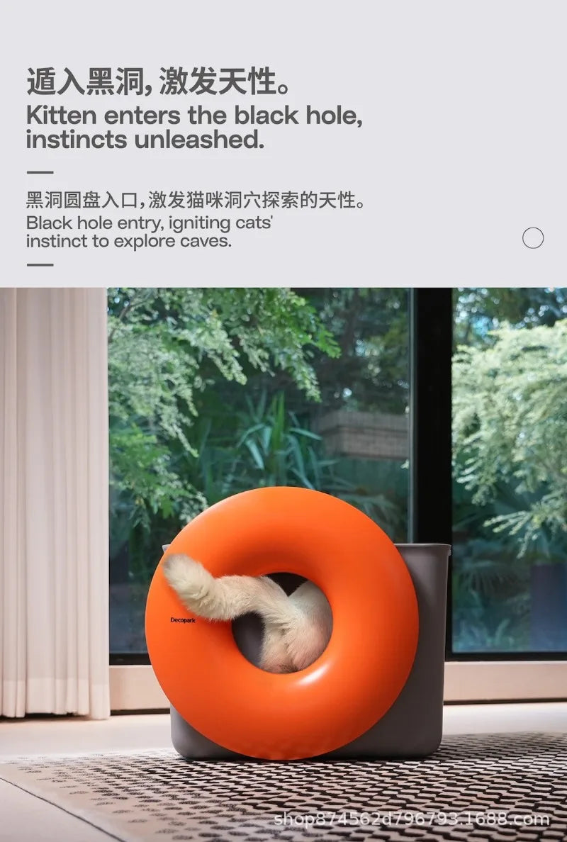 Large Cat Litter Box Semi-enclosed Doughnut Designed Prevent Spillage Deodorize Cat Toilet Pet Products Cleaning Accessories