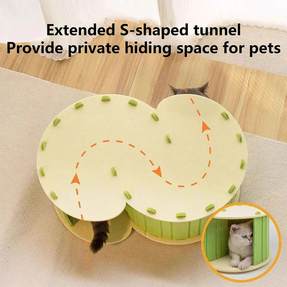 Cozy Semi-Enclosed Cat Nest Hiding Cave with Pet Tunnel, Four Seasons Universal, Wear-Resistant & Durable, Interactive Foldable