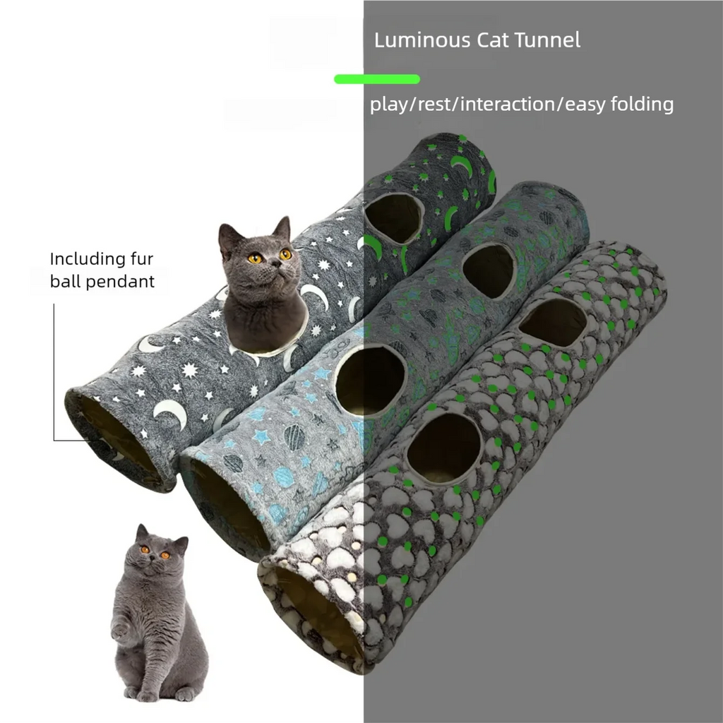 New straight tube luminous cat tunnel cat tent cat toy foldable cat tunnel