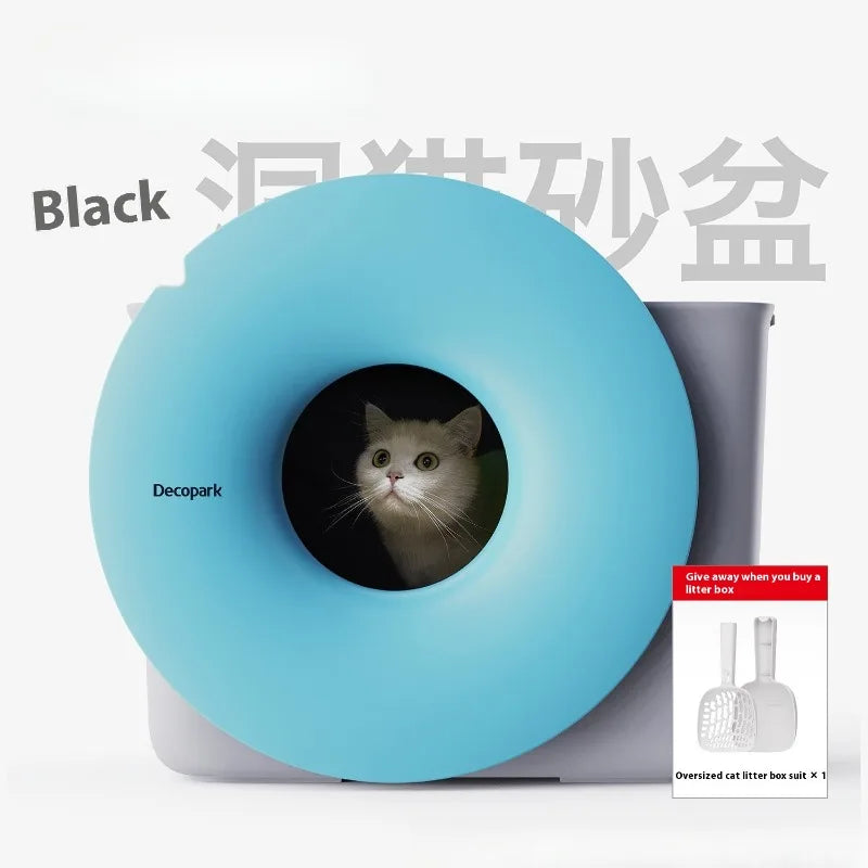 Large Cat Litter Box Semi-enclosed Doughnut Designed Prevent Spillage Deodorize Cat Toilet Pet Products Cleaning Accessories