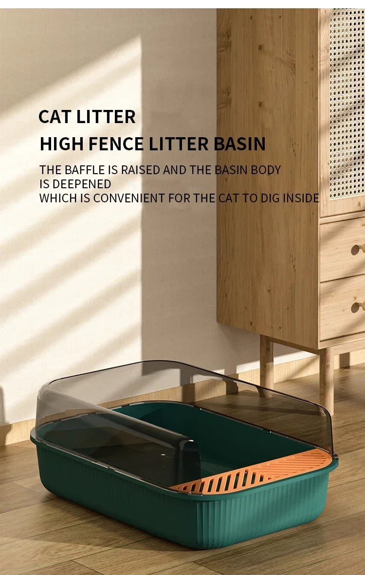 Large Capacity Cat Litter Box Semi-closed Plastic Sand Box for Cats Pet Toilet Anti Splash Cat Tray Bedpan Pet Supplies