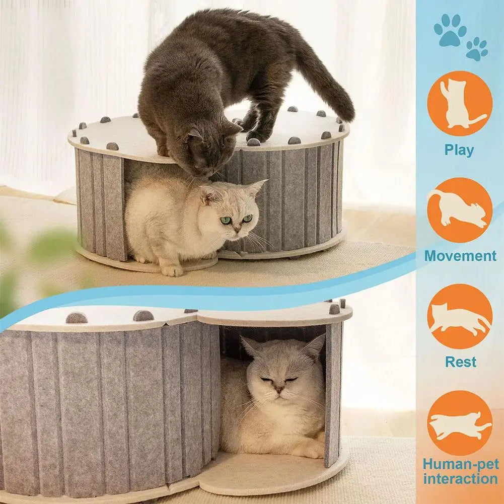 Cozy Semi-Enclosed Cat Nest Hiding Cave with Pet Tunnel, Four Seasons Universal, Wear-Resistant & Durable, Interactive Foldable