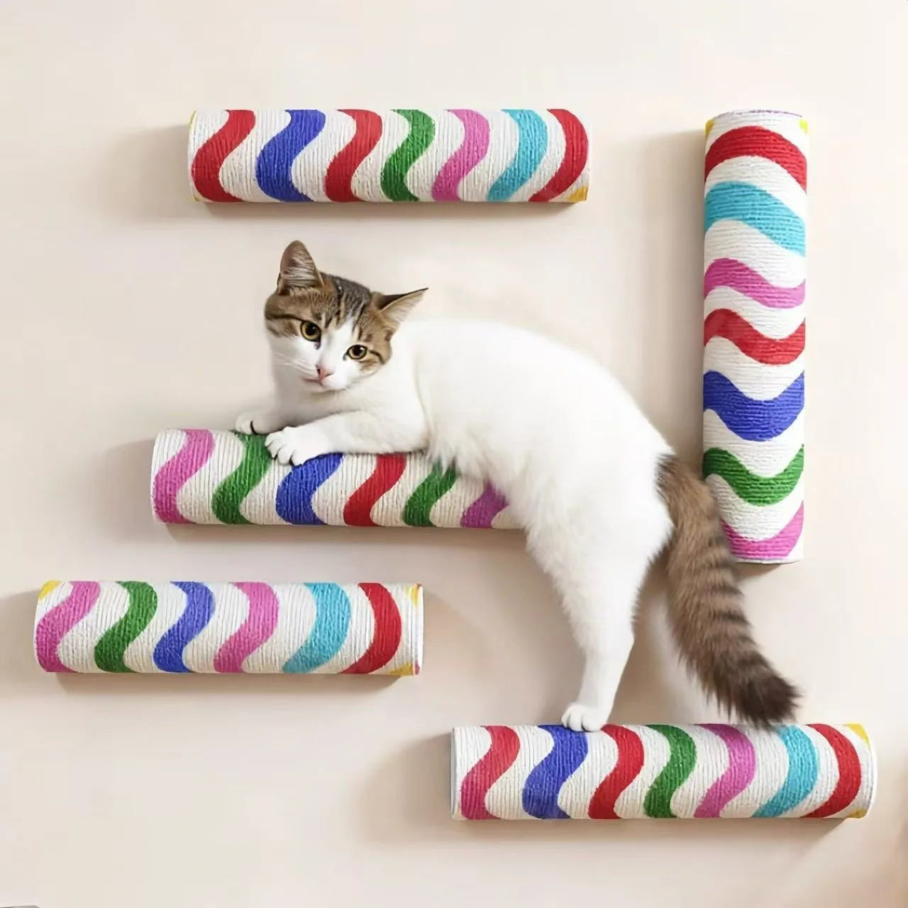 7 Color Cats Scratching Board Wall Mounted Cats Tree Self-Adhesive Cats Scratching Post Wall Cats Toy Climbing Ladder Wall Decal