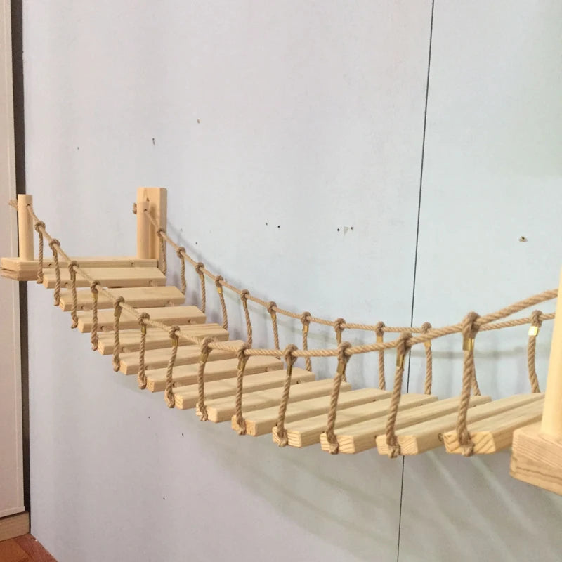 Wall Mounted Cat Bridge Pet Cat Tree House Bed Hammock Sisal Cat Ladder Step Scratcher Post Cat Climbing Frame Furniture Cat Toy