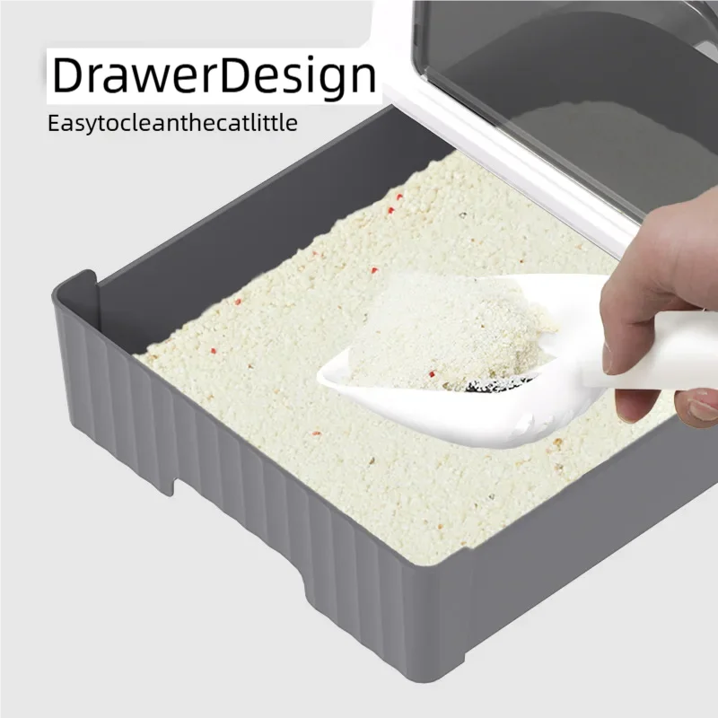 Cat Litter Box with Scoop, Large Foldable Litter Box with Lid, Front Entry Top Exit Kitty Box, Odor Control, Easy To Clean