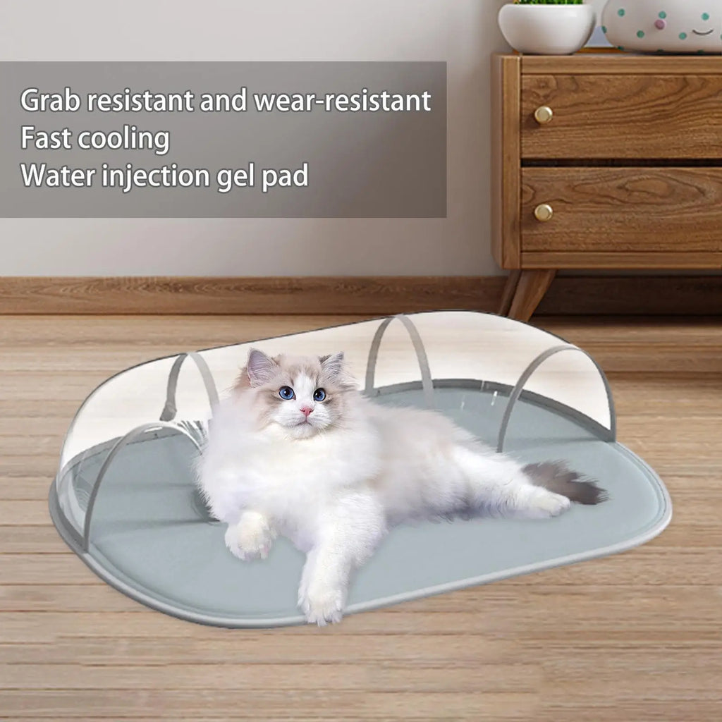 Cat Cooling Bed with Tunnel Waterproof Water Filled Bed Comfortable Play Tube for Indoor Cats Bunny Exercise Hamster Summer