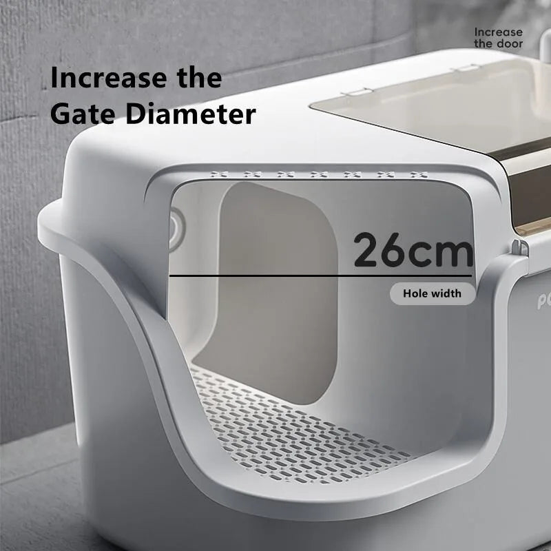 Large Cat Litter Boxes Corridor Style Design Enclosed Litter Tray Odor Splash-Proof Kitten Toilet Convenient Lid Pet Clean