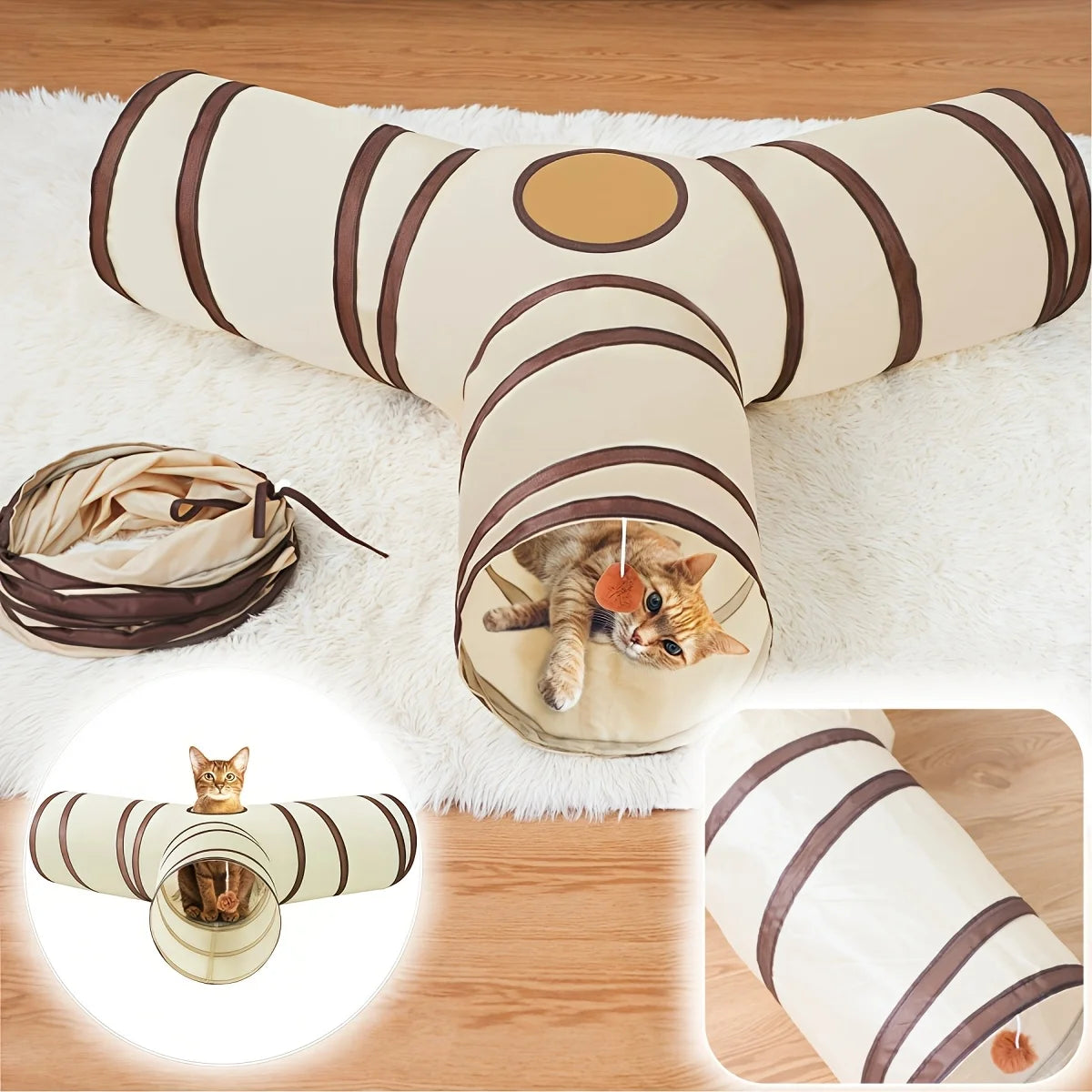 Beige Pet Cat Tunnel Toys Foldable Pet Cat Kitty Training Interactive Fun Toy For Cats Rabbit Animal Play Tunnel Tube