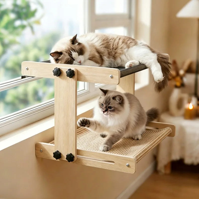 Cat Tree Double Layer Hanging Cat Hammock Scratcher All-Season Universal Pet Beds Window Perch for Cats Scratching Board