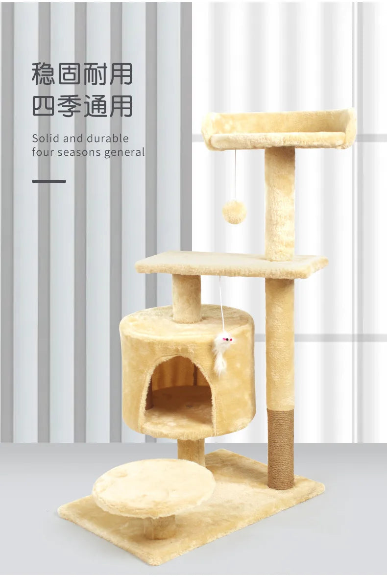 Large Cat Tree Tower with Scratching Posts & Cozy Cat Bed, Heavy Duty Climbing Frame Activity Center for Indoor Large Cats