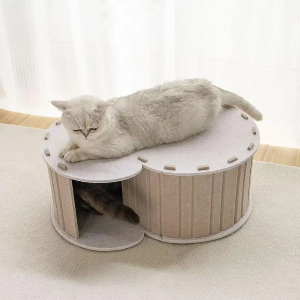 Cozy Semi-Enclosed Cat Nest Hiding Cave with Pet Tunnel, Four Seasons Universal, Wear-Resistant & Durable, Interactive Foldable