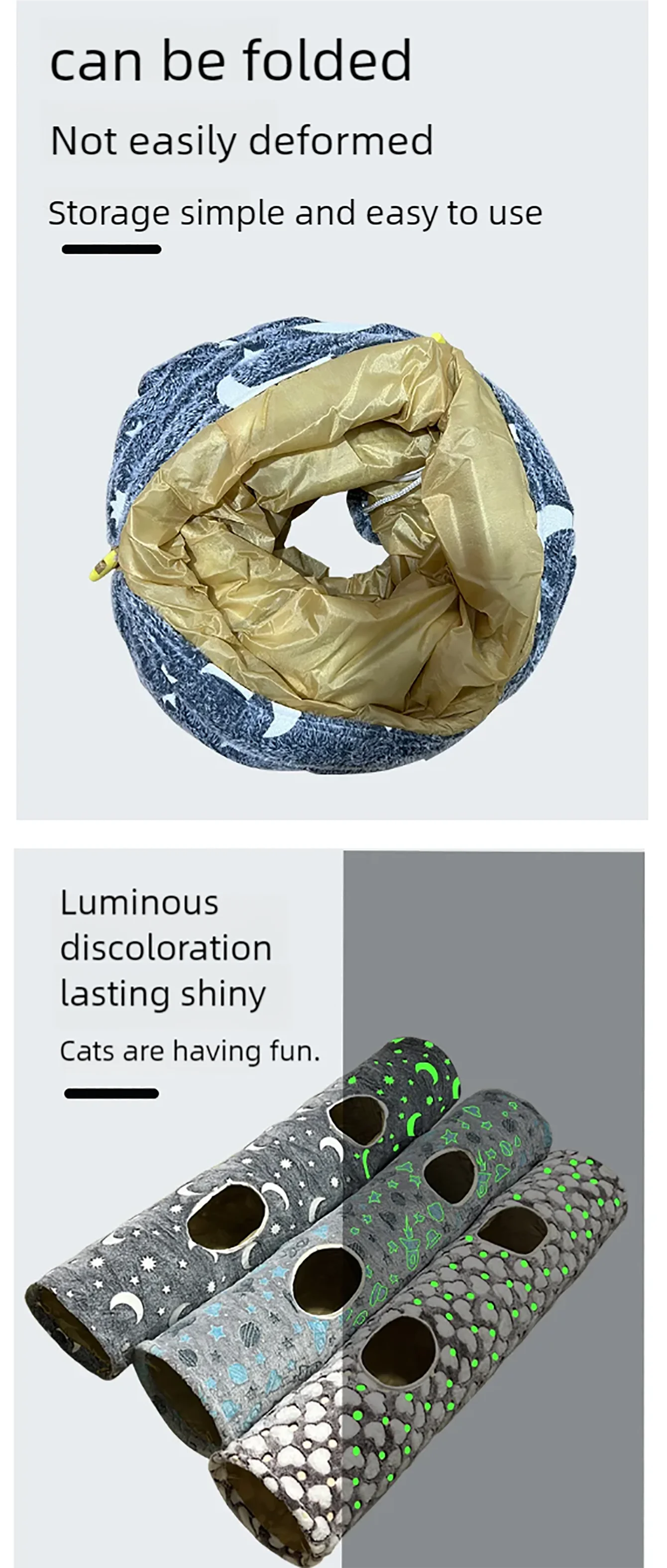 New straight tube luminous cat tunnel cat tent cat toy foldable cat tunnel