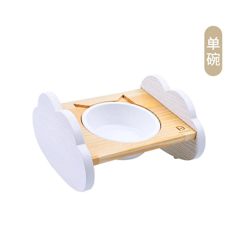 Cat bowl, ceramic dog bowl, wooden stand, pet bowl, elevated angled mouth to protect cervical spine, cat bowl, cat supplies
