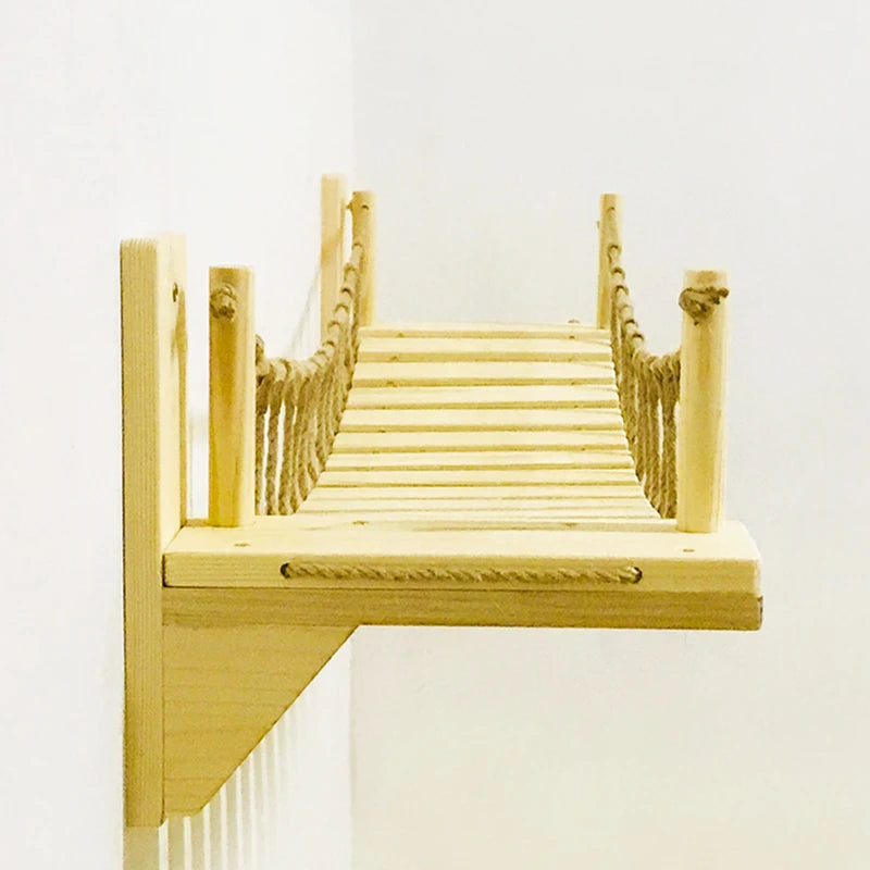 Wall Mounted Cat Bridge Pet Cat Tree House Bed Hammock Sisal Cat Ladder Step Scratcher Post Cat Climbing Frame Furniture Cat Toy