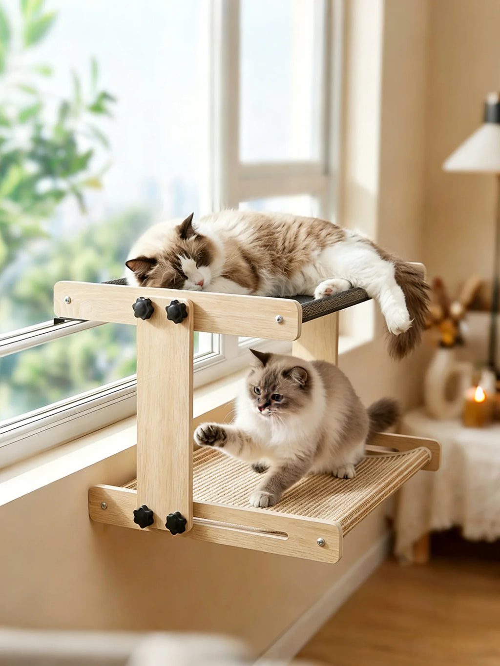 Cat Tree Double Layer Hanging Cat Hammock Scratcher All-Season Universal Pet Beds Window Perch for Cats Scratching Board