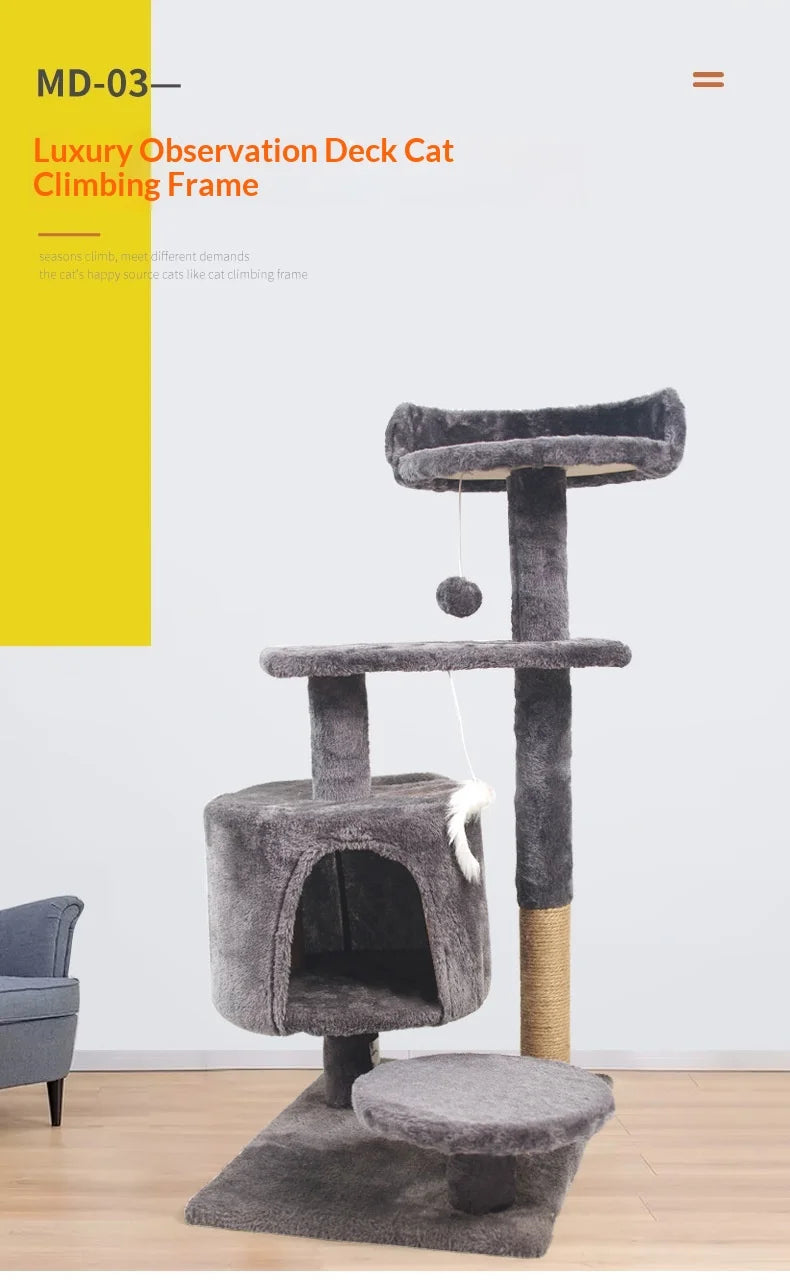 Large Cat Tree Tower with Scratching Posts & Cozy Cat Bed, Heavy Duty Climbing Frame Activity Center for Indoor Large Cats
