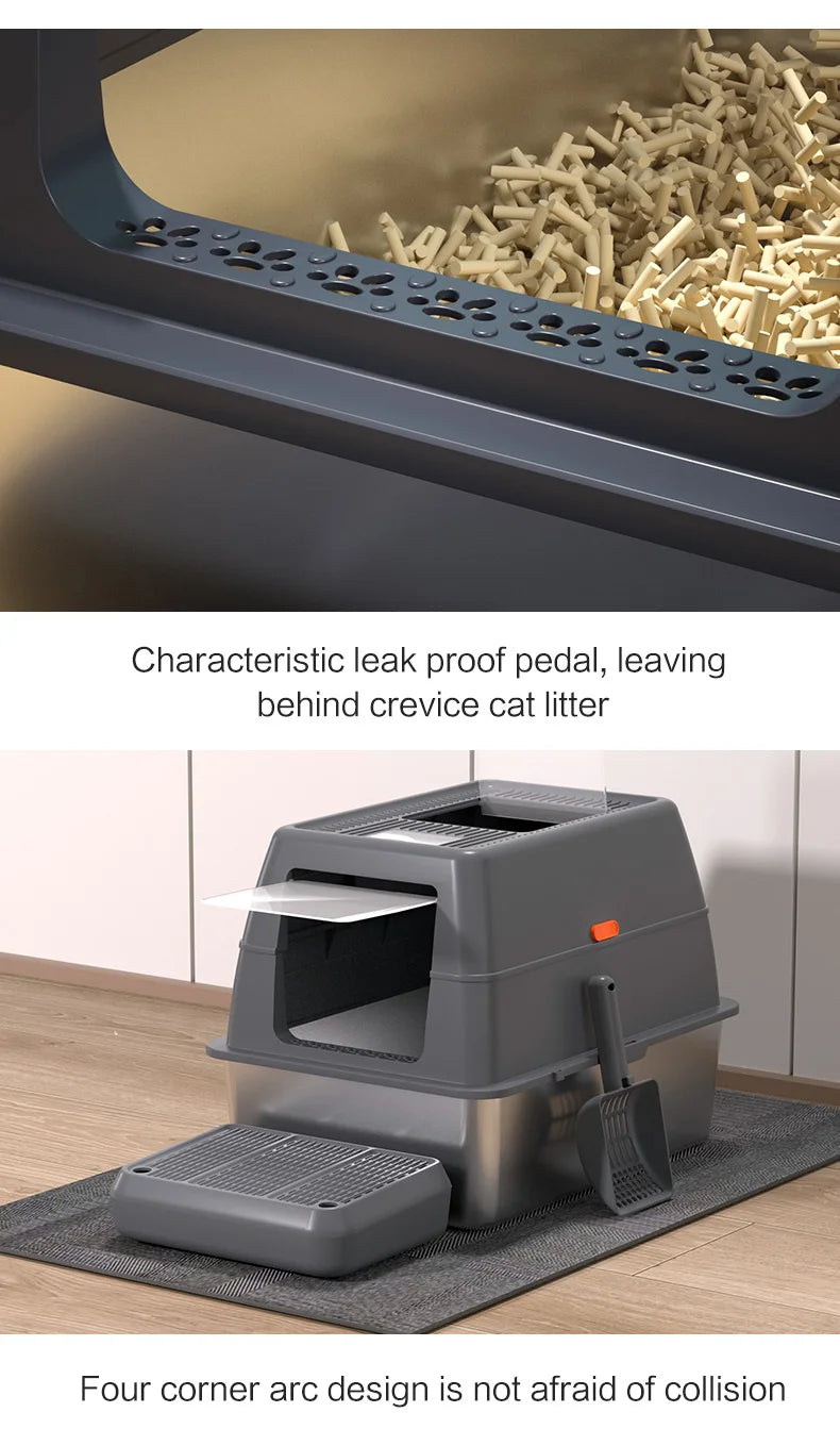 XXXL Stainless Steel Litter Box with Lid，Extra Large 28"L*20"W*18.1"H Metal Cat Litter Boxs,Jumbo Enclosed Removable Litter Box