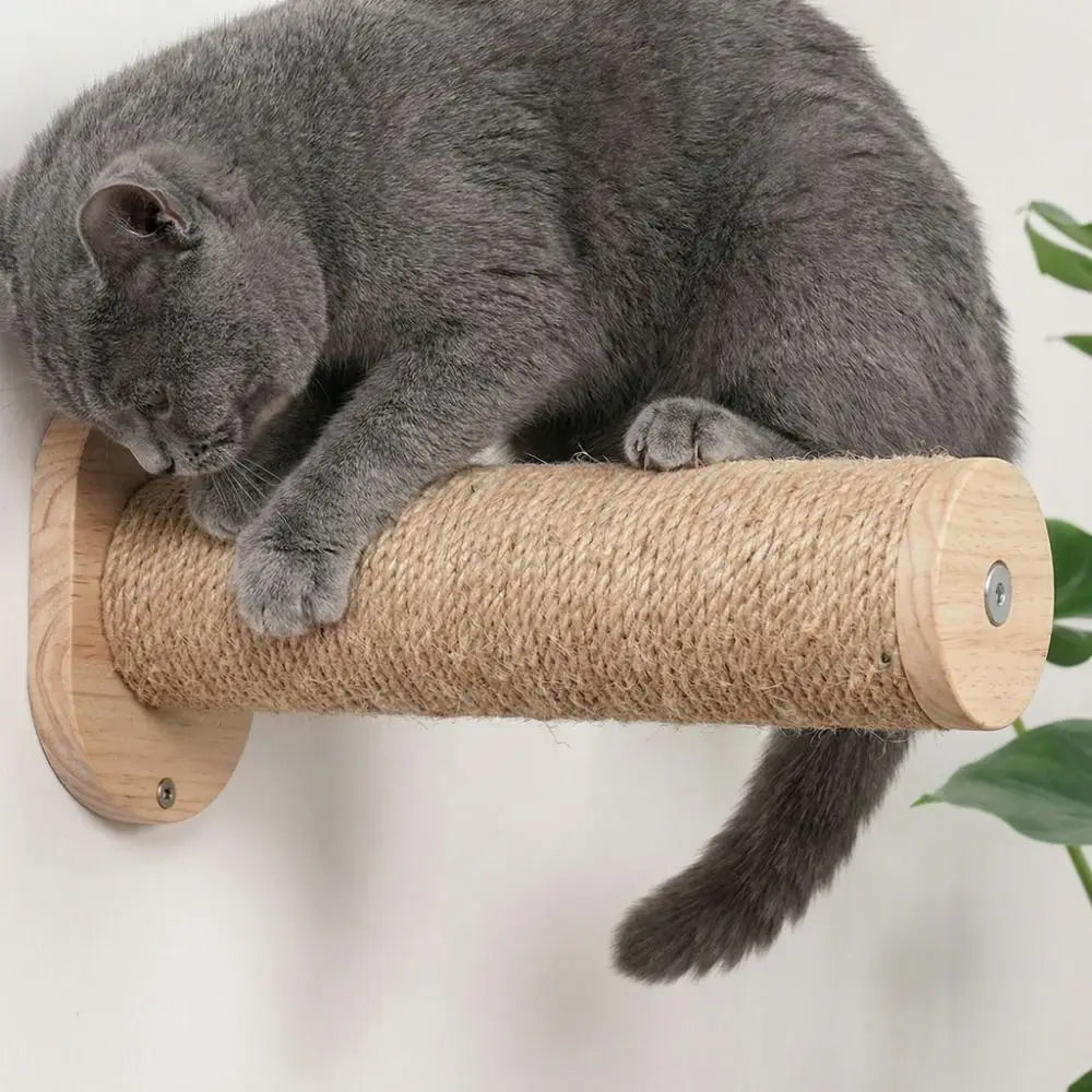 Cat Playground Wooden Cat Climbing Shelf Space Saving Wear Resistant Sisal Rope Cat Stairs with Cushion Pet Wall Steps Training