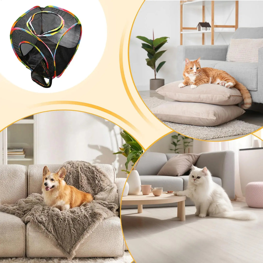 Cat Tunnel Cube Outdoor PopUp Enclosure Foldable Mesh House Pet Tent Hideaway Scratching Resting Space for Kittens Bunny Puppy