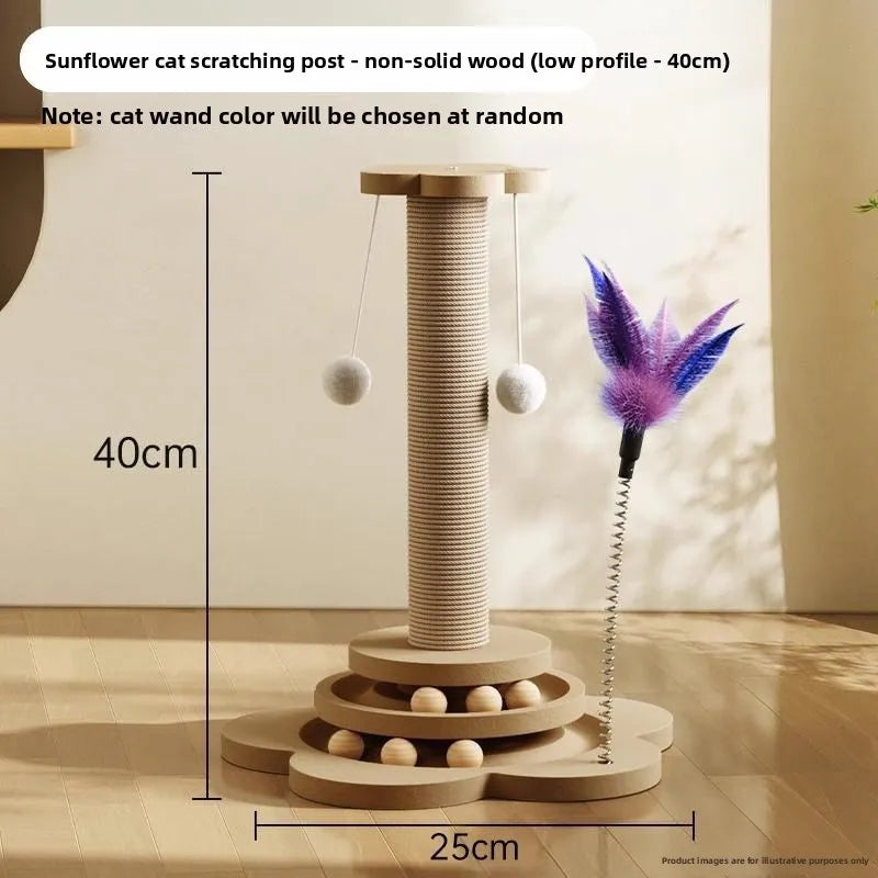 Wooden Cat Tree with Sisal Scratcher Board Vertical Scratching Post All-in-One Durable & Litter-Free Cat Toy Pet Supplies
