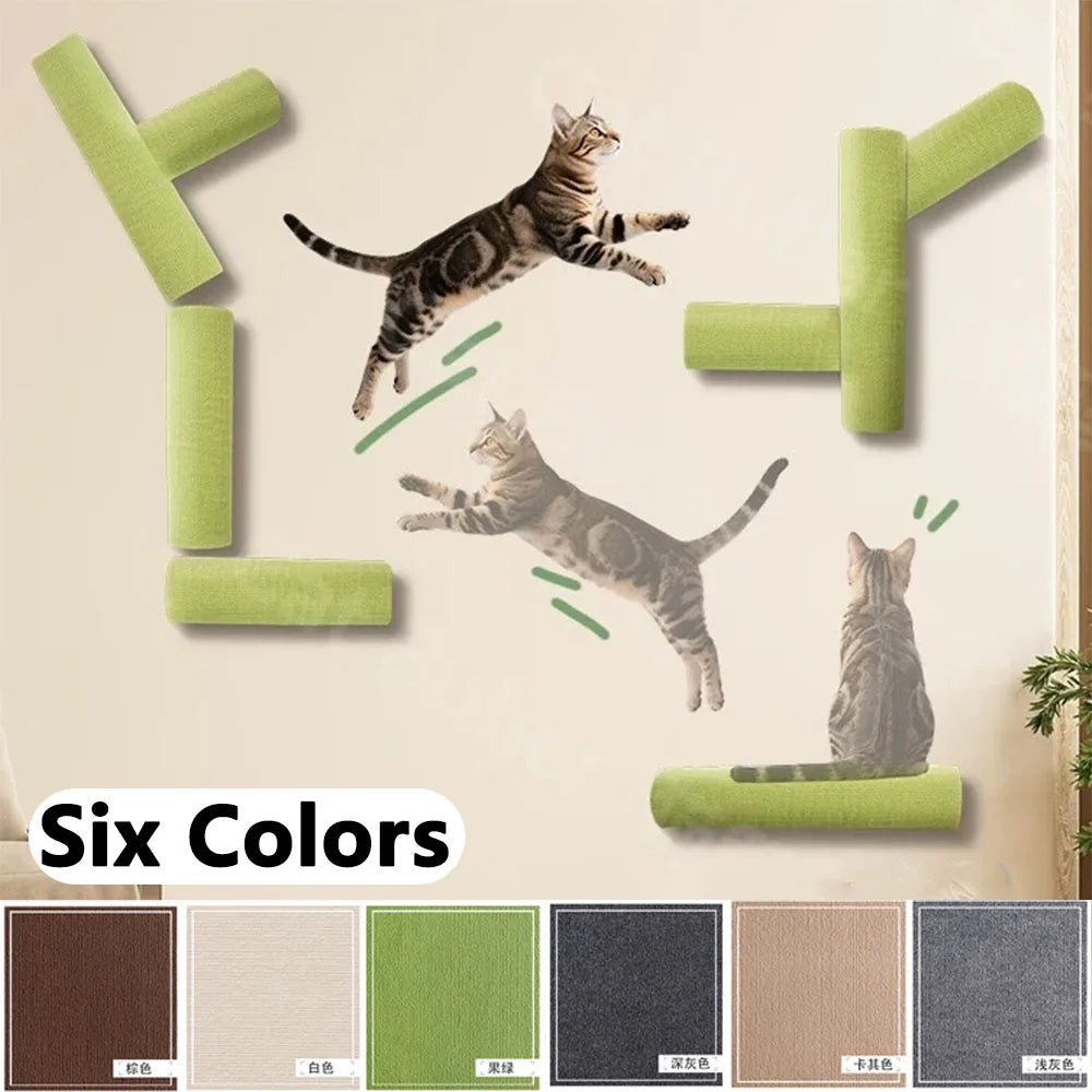 7 Color Cats Scratching Board Wall Mounted Cats Tree Self-Adhesive Cats Scratching Post Wall Cats Toy Climbing Ladder Wall Decal