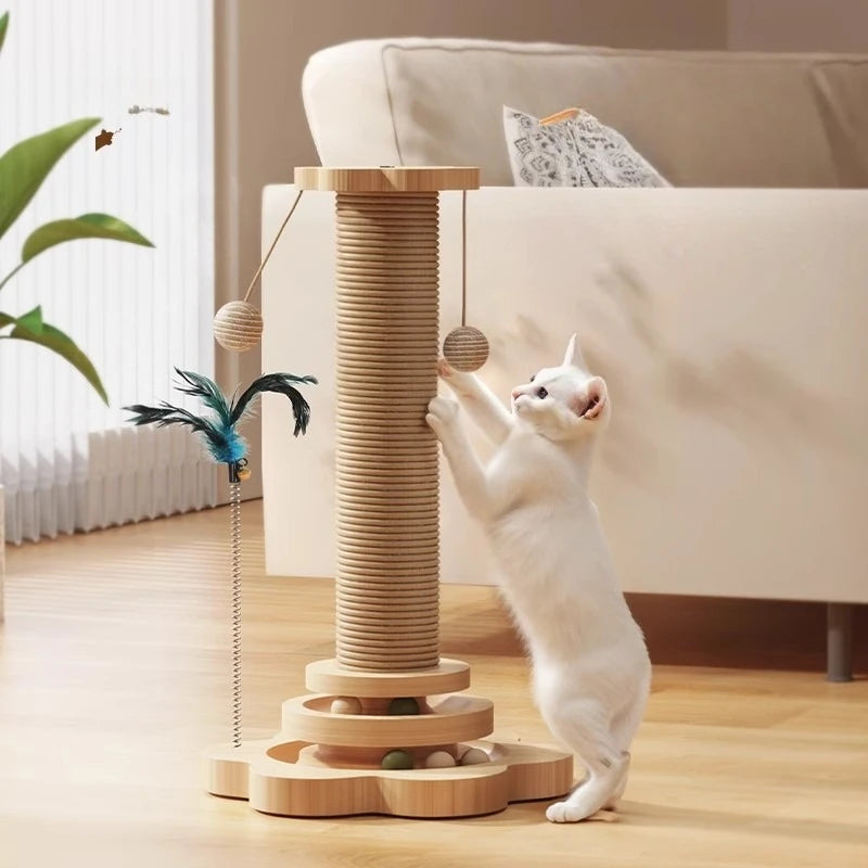 Wooden Cat Tree with Sisal Scratcher Board Vertical Scratching Post All-in-One Durable & Litter-Free Cat Toy Pet Supplies