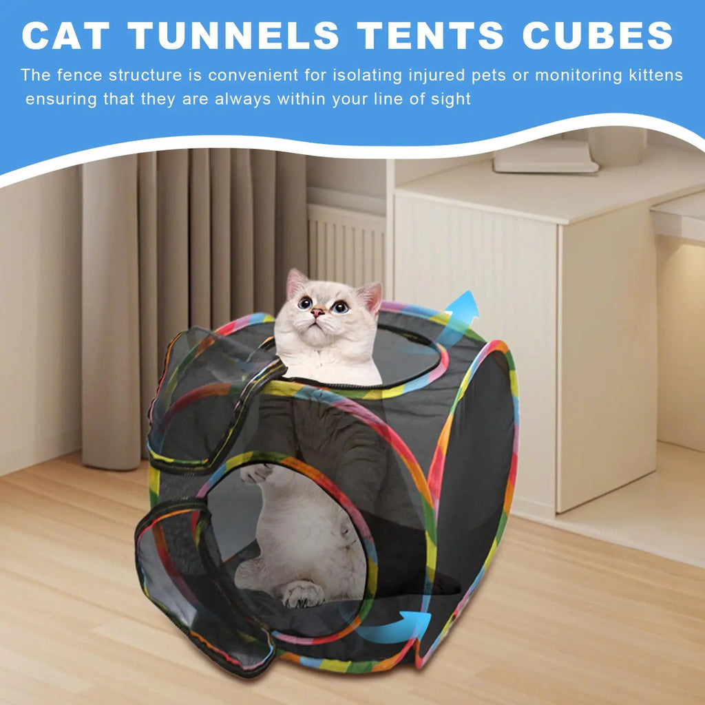 Cat Tunnel Cube Outdoor PopUp Enclosure Foldable Mesh House Pet Tent Hideaway Scratching Resting Space for Kittens Bunny Puppy