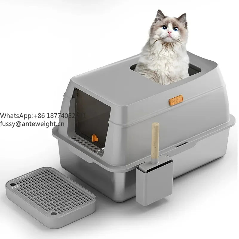 Stainless Steel Litter Box: Enclosed Top-Entry Design To Prevent Tracking & Easy To Clean Pet Cat Litter Box And Pet Supplies
