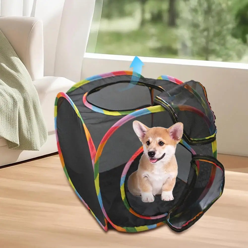 Cat Tunnel Cube Outdoor PopUp Enclosure Foldable Mesh House Pet Tent Hideaway Scratching Resting Space for Kittens Bunny Puppy