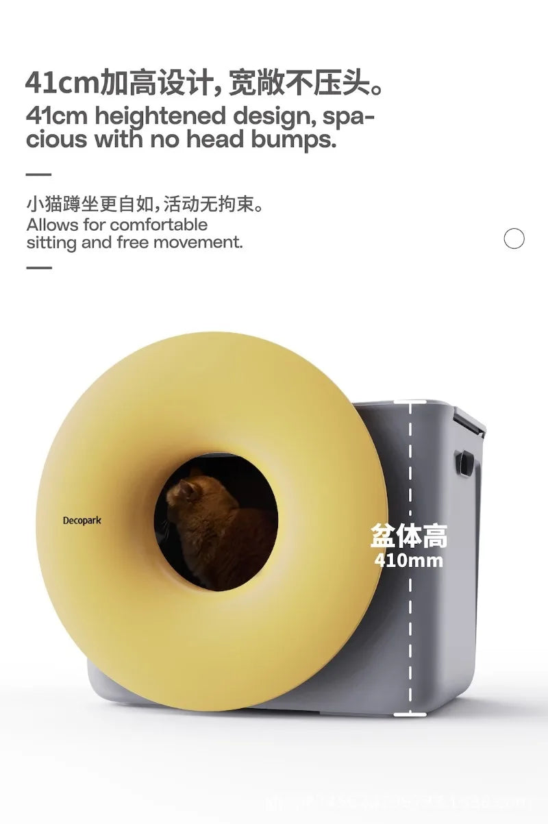 Large Cat Litter Box Semi-enclosed Doughnut Designed Prevent Spillage Deodorize Cat Toilet Pet Products Cleaning Accessories
