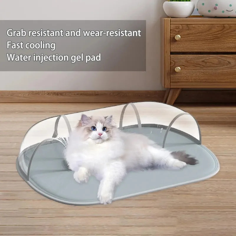 Cat Cooling Bed with Tunnel Waterproof Water Filled Bed Comfortable Play Tube for Indoor Cats Bunny Exercise Hamster Summer