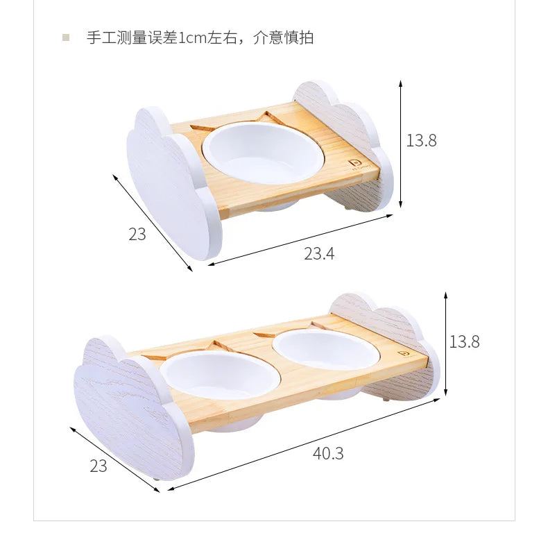 Cat bowl, ceramic dog bowl, wooden stand, pet bowl, elevated angled mouth to protect cervical spine, cat bowl, cat supplies