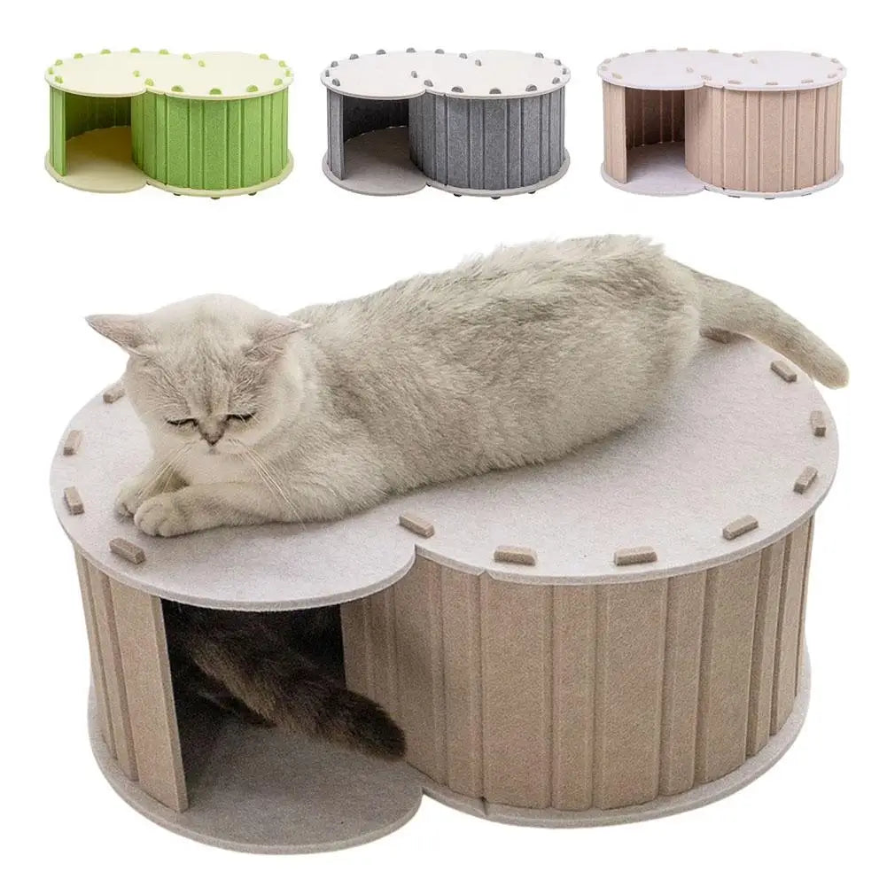 Cozy Semi-Enclosed Cat Nest Hiding Cave with Pet Tunnel, Four Seasons Universal, Wear-Resistant & Durable, Interactive Foldable