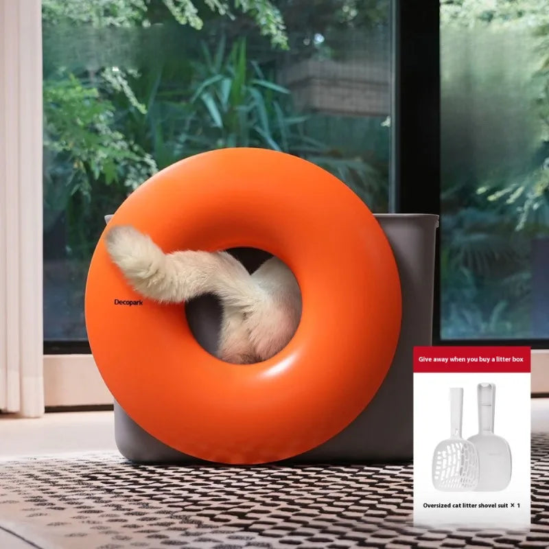 Large Cat Litter Box Semi-enclosed Doughnut Designed Prevent Spillage Deodorize Cat Toilet Pet Products Cleaning Accessories