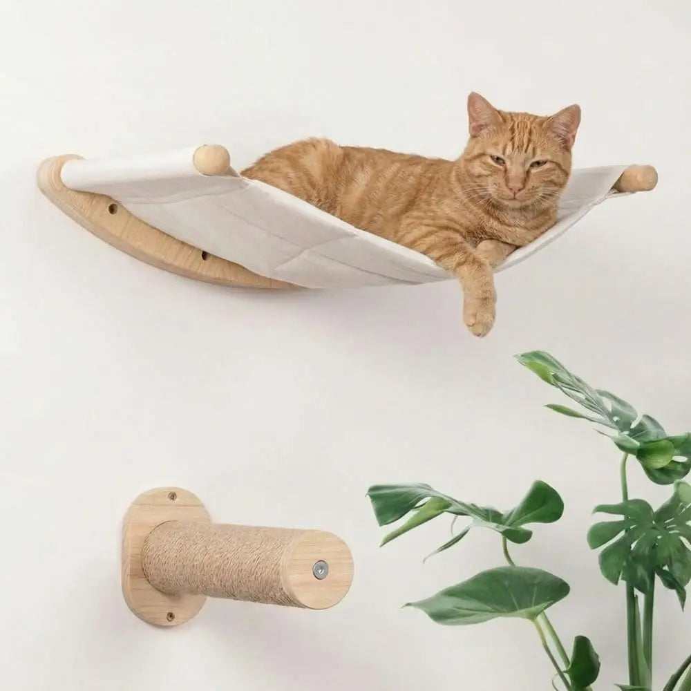 Cat Playground Wooden Cat Climbing Shelf Space Saving Wear Resistant Sisal Rope Cat Stairs with Cushion Pet Wall Steps Training