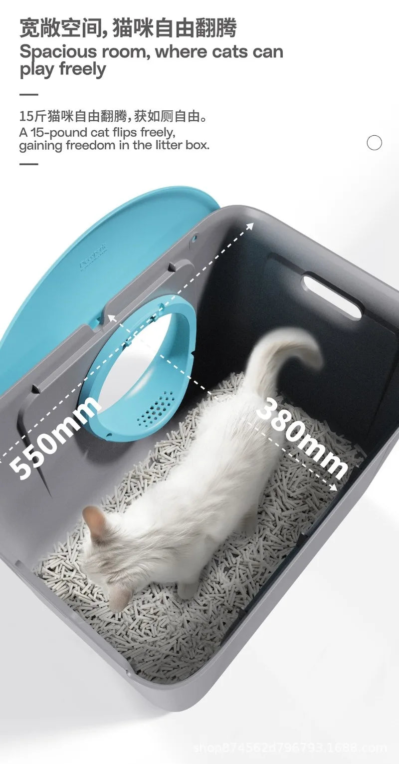 Large Cat Litter Box Semi-enclosed Doughnut Designed Prevent Spillage Deodorize Cat Toilet Pet Products Cleaning Accessories