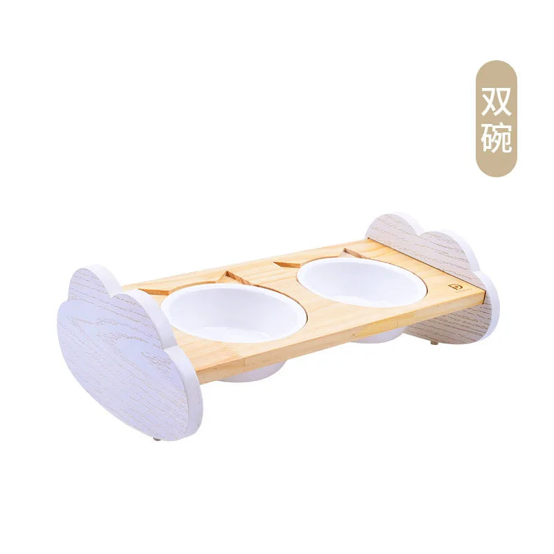Cat bowl, ceramic dog bowl, wooden stand, pet bowl, elevated angled mouth to protect cervical spine, cat bowl, cat supplies