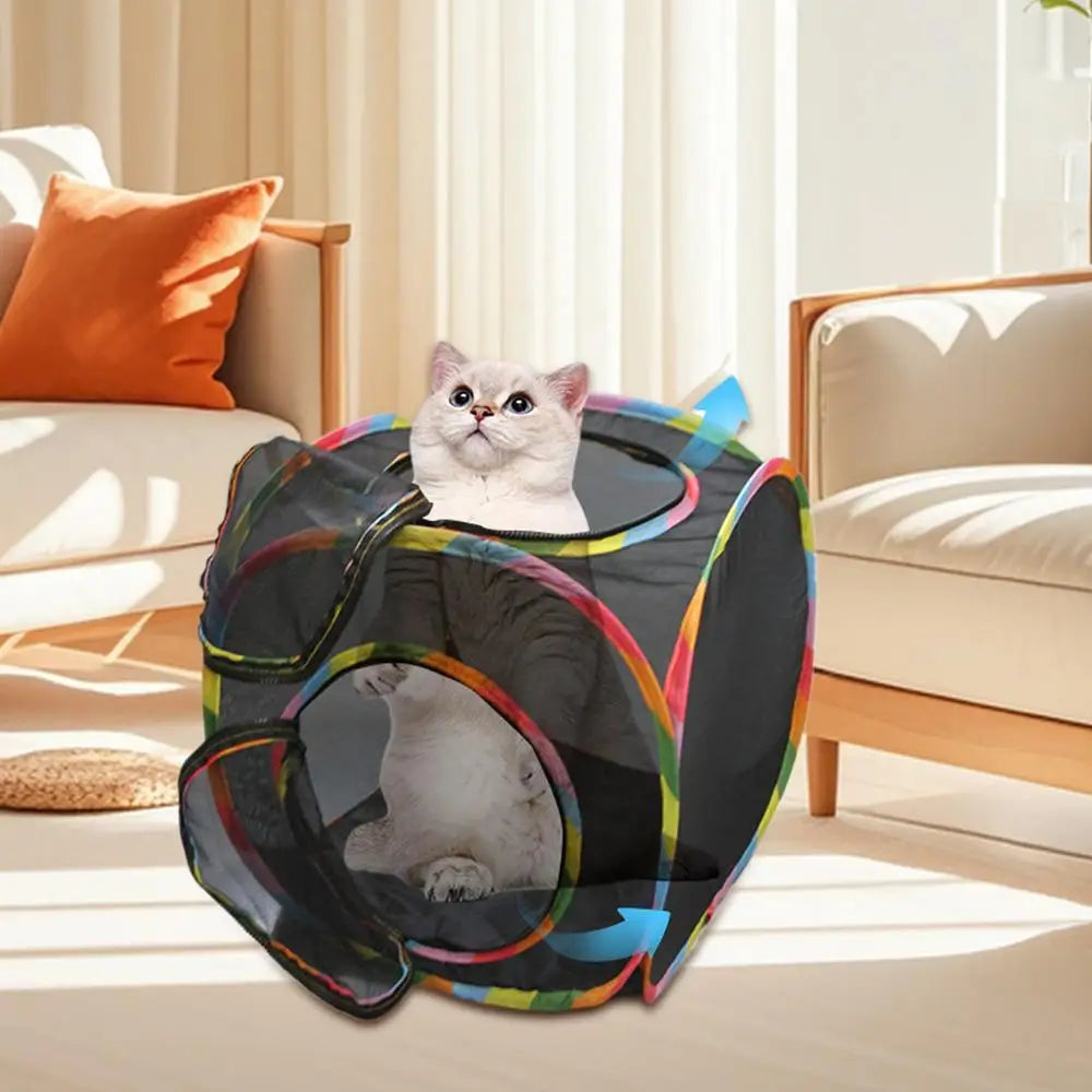 Cat Tunnel Cube Outdoor PopUp Enclosure Foldable Mesh House Pet Tent Hideaway Scratching Resting Space for Kittens Bunny Puppy