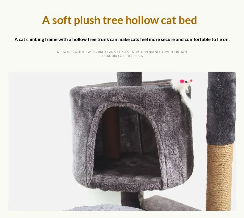Large Cat Tree Tower with Scratching Posts & Cozy Cat Bed, Heavy Duty Climbing Frame Activity Center for Indoor Large Cats