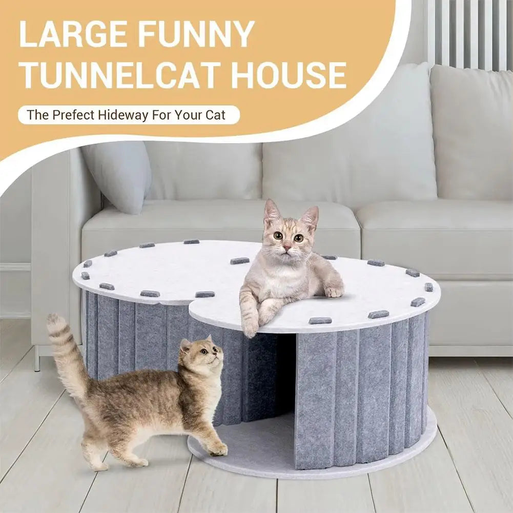 Cozy Semi-Enclosed Cat Nest Hiding Cave with Pet Tunnel, Four Seasons Universal, Wear-Resistant & Durable, Interactive Foldable