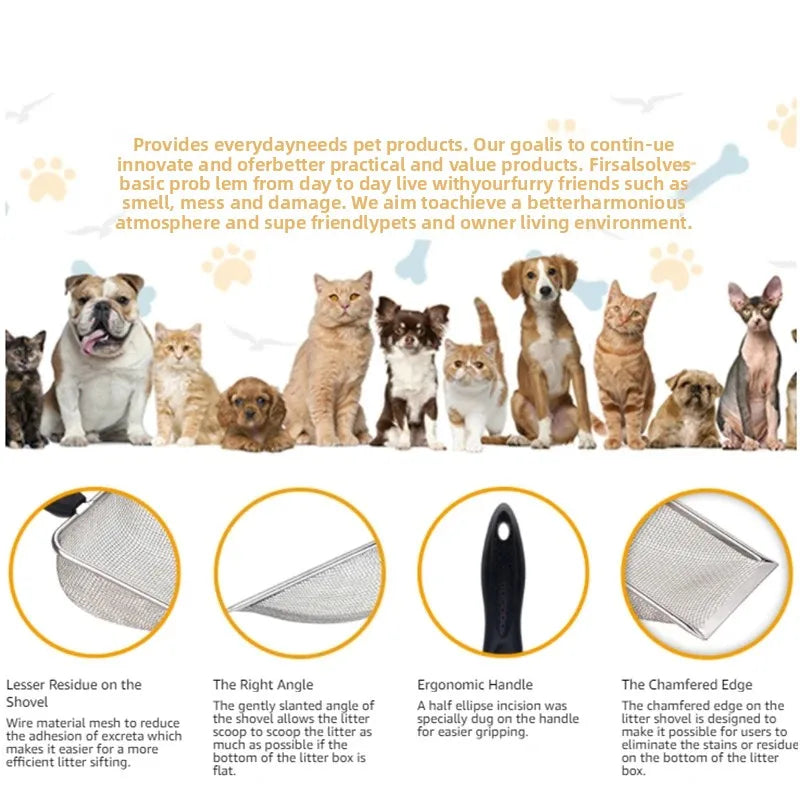 Durable Stainless Steel Litter Scooper - Ergonomic and Easy to Clean for Cats & Dogs, Heavy-Duty & Sleek Design