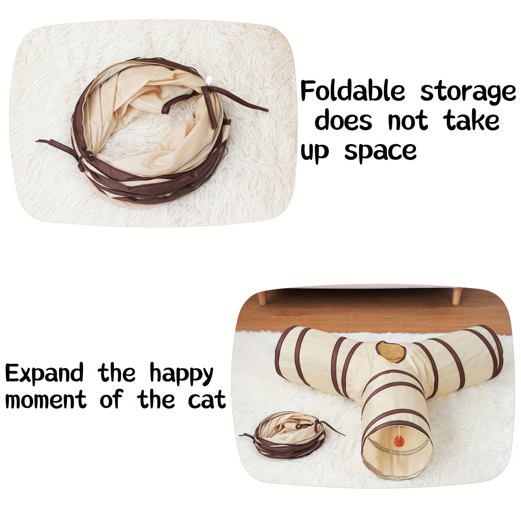 Beige Pet Cat Tunnel Toys Foldable Pet Cat Kitty Training Interactive Fun Toy For Cats Rabbit Animal Play Tunnel Tube