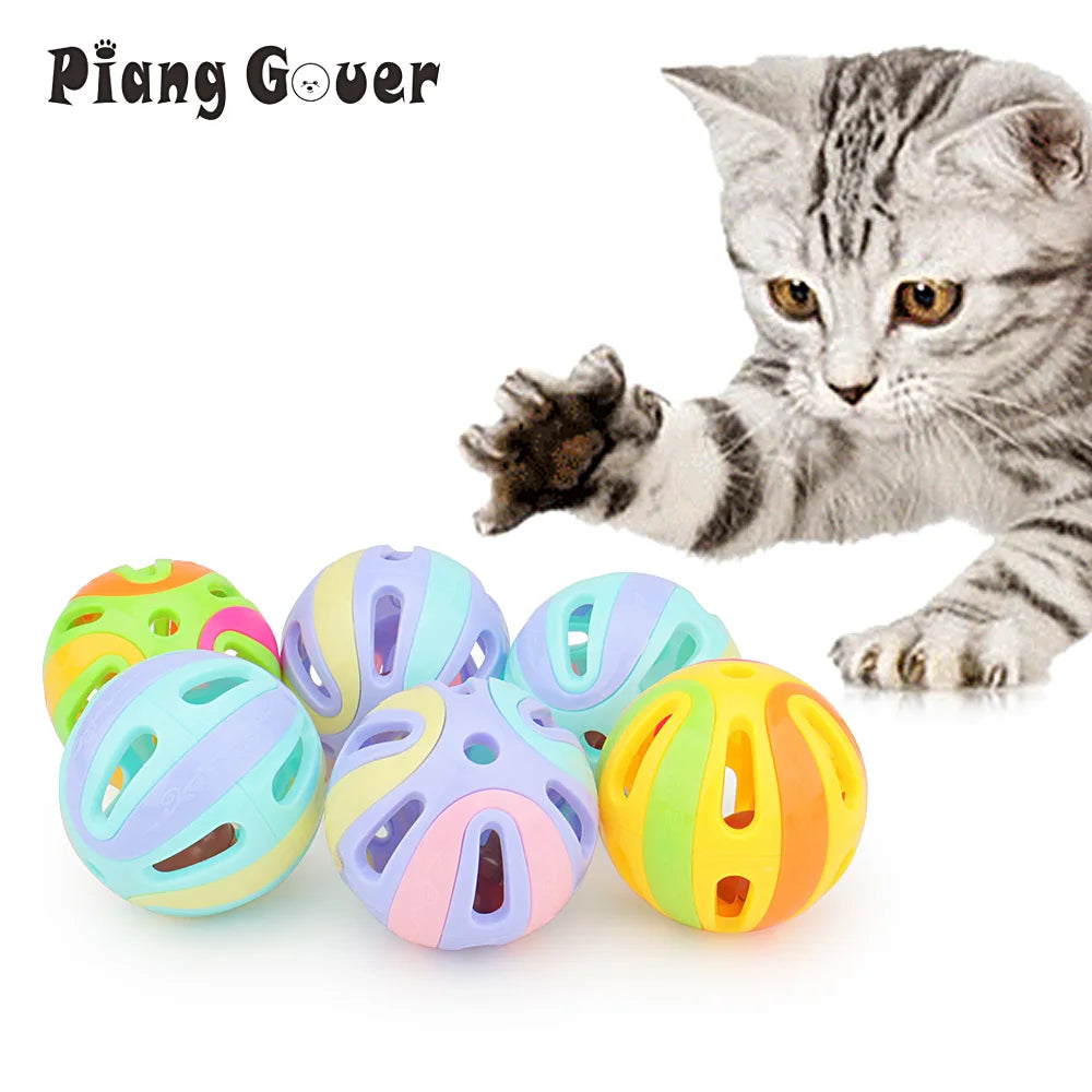 6pcs Random Bell Plastic Ball Cat Toy Colorful Splicing 4.8cm Pet Toy Accessory