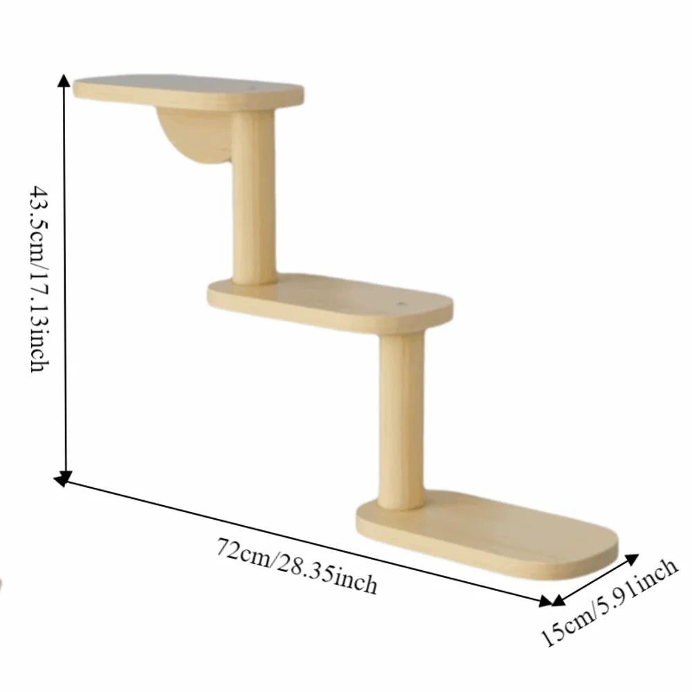 Solid Wood Cat Climbing Shelves 3-Level Floating Shelves Cat Climbing Ladder Space Saving Cat Perch Pet Playground