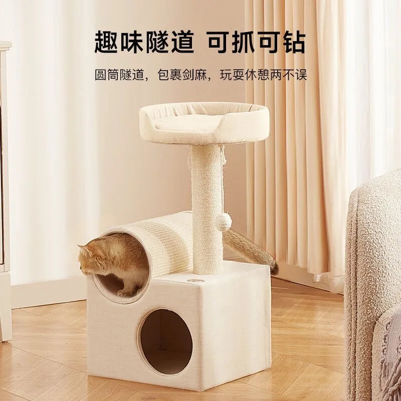 Tunnel Small Cat Climbing Frame Cat Tree Tower with Scratching Posts Condo House Pet Supplies