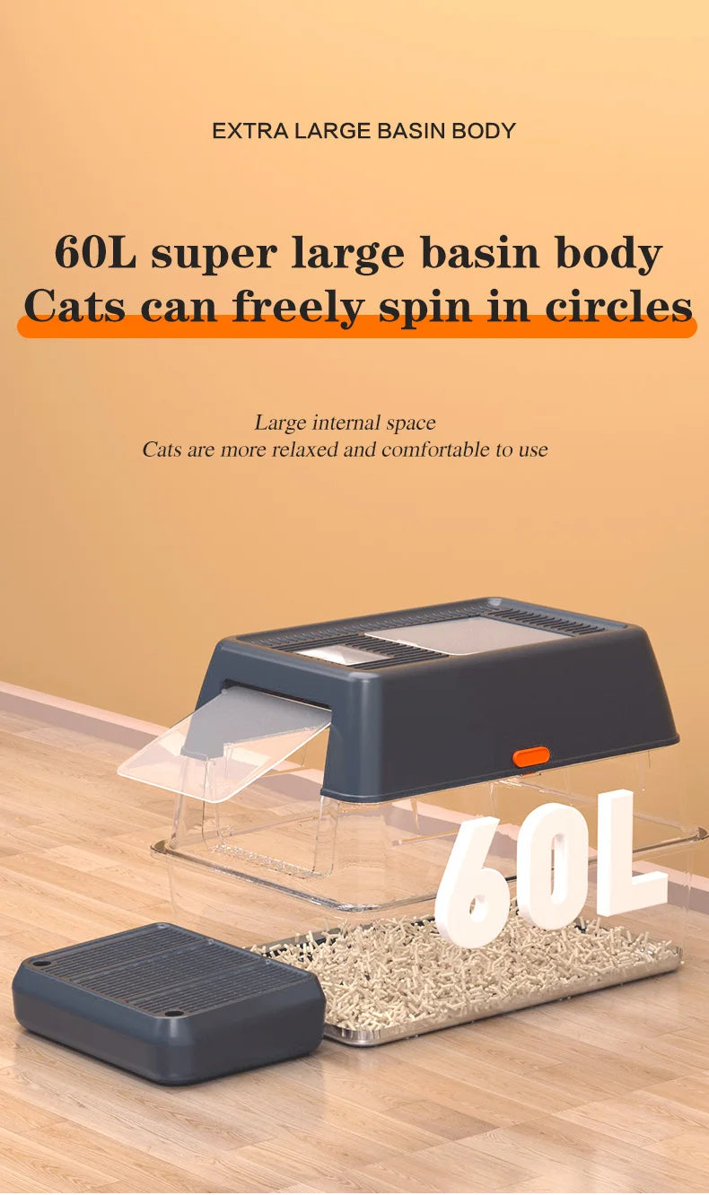 XXXL Stainless Steel Litter Box with Lid，Extra Large 28"L*20"W*18.1"H Metal Cat Litter Boxs,Jumbo Enclosed Removable Litter Box