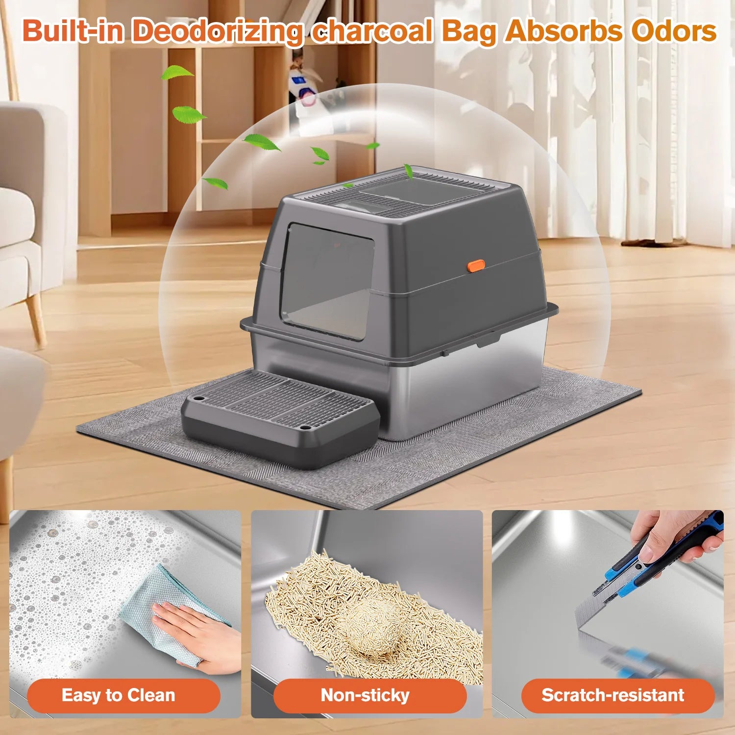 XXXL Stainless Steel Litter Box with Lid，Extra Large 28"L*20"W*18.1"H Metal Cat Litter Boxs,Jumbo Enclosed Removable Litter Box