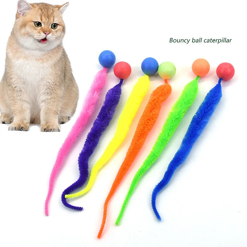Cat Worm Toy Wiggly Balls Cat Toys Cat Chewing Toys Bouncy Ball Kitten Bite Playing Plush Toys Cat Interactive Toy