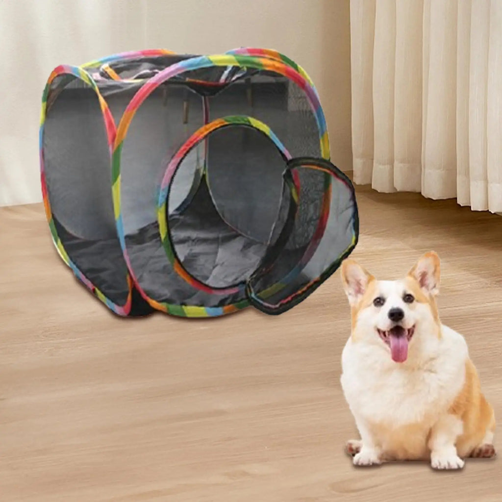 Cat Tunnel Cube Outdoor PopUp Enclosure Foldable Mesh House Pet Tent Hideaway Scratching Resting Space for Kittens Bunny Puppy